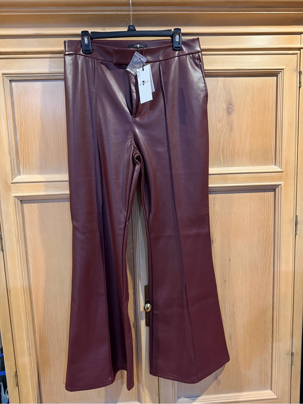 7 For All Mankind Faux Leather Flare Pants in Burgundy